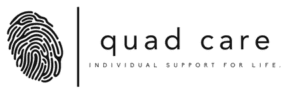 Quad Care Logo, fingerprint with quad care and Individual support for life underneath