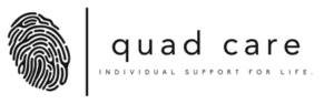 Quad Care Logo, fingerprint with quad care and Individual support for life underneath