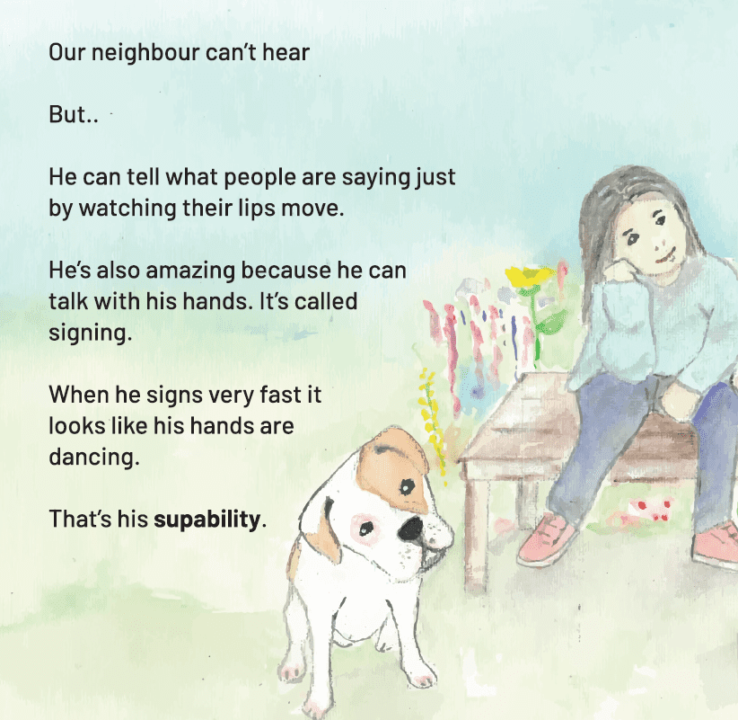 A page from the children's book supabilties