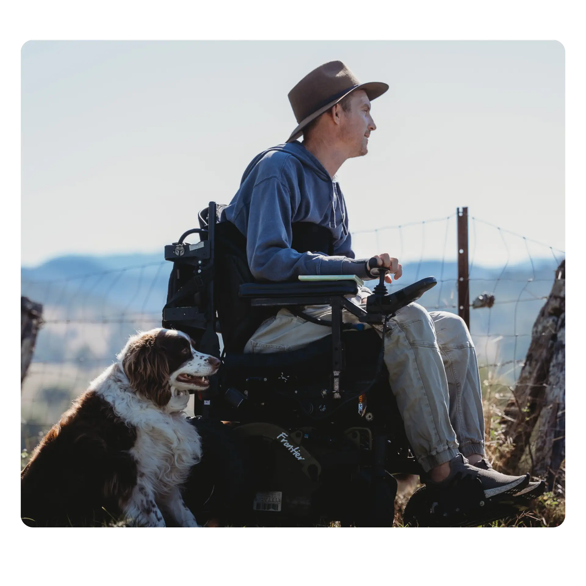Zac Quad Care individual support for life, client and his dog by his side at quad care
